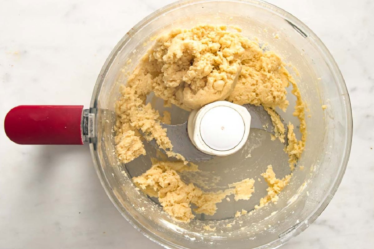 Pastry for keto mince pies in a food processor bowl.