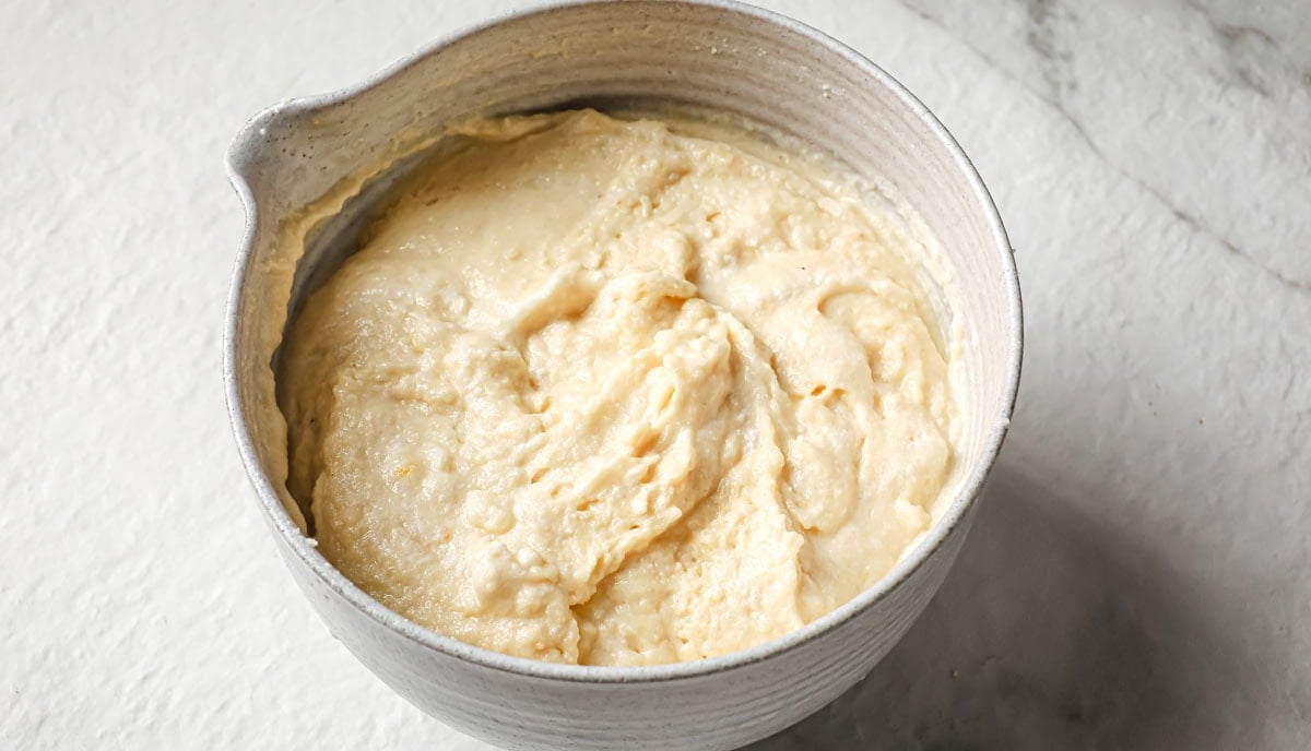 keto sponge cake batter in a bowl.