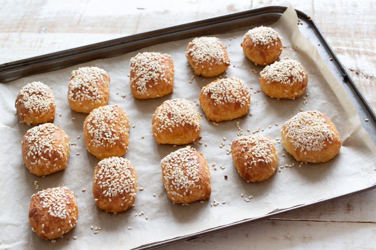 The pretzels on the tray after baking.