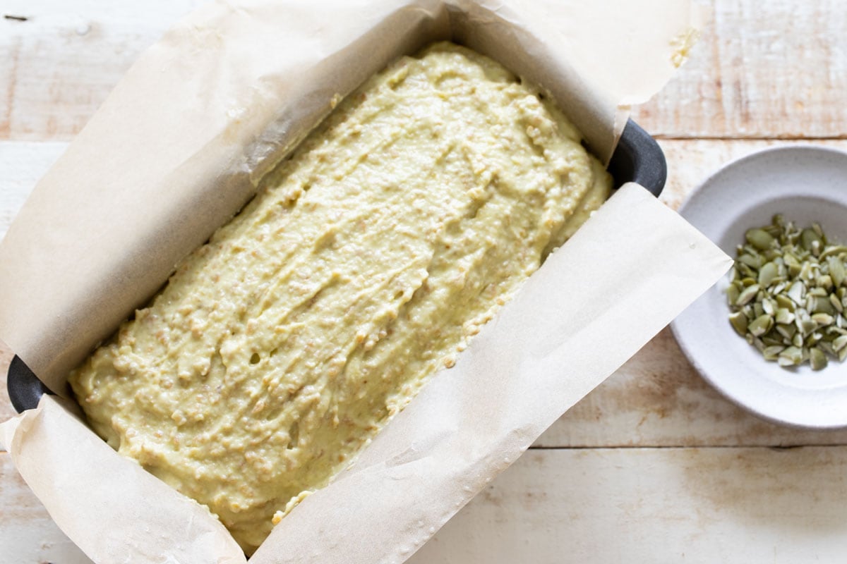Avocado bread batter in the pan.
