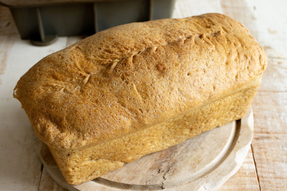 Baked bread on a wooden board.