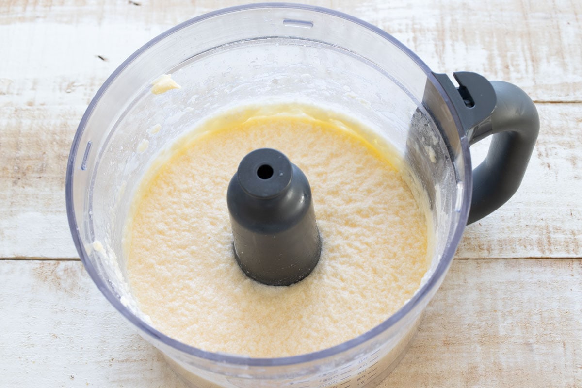 All blended wet ingredients in a blender bowl.